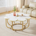 Tribesigns Tavolino da Salotto Bianco e Oro, Tavolino da Caffè, 100 cm Moderno Tavolino a Forma di Fiore con Piano in Finto Marmo, Tavolino Centrale con Accenti con Struttura in Metallo per Soggiorno