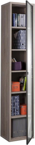 Composad | Libreria Alta della Linea DISEGNO Con 1 Anta in Vetro e 5 Ripiani Regolabili, Scaffale Colonna, (LxAxP) 44x217,50x35,70 cm, Colore Rovere Sonoma, Studio, Soggiorno, Made in Italy