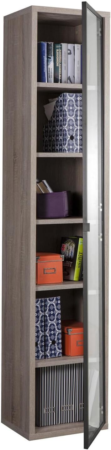 Composad | Libreria Alta della Linea DISEGNO Con 1 Anta in Vetro e 5 Ripiani Regolabili, Scaffale Colonna, (LxAxP) 44x217,50x35,70 cm, Colore Rovere Sonoma, Studio, Soggiorno, Made in Italy
