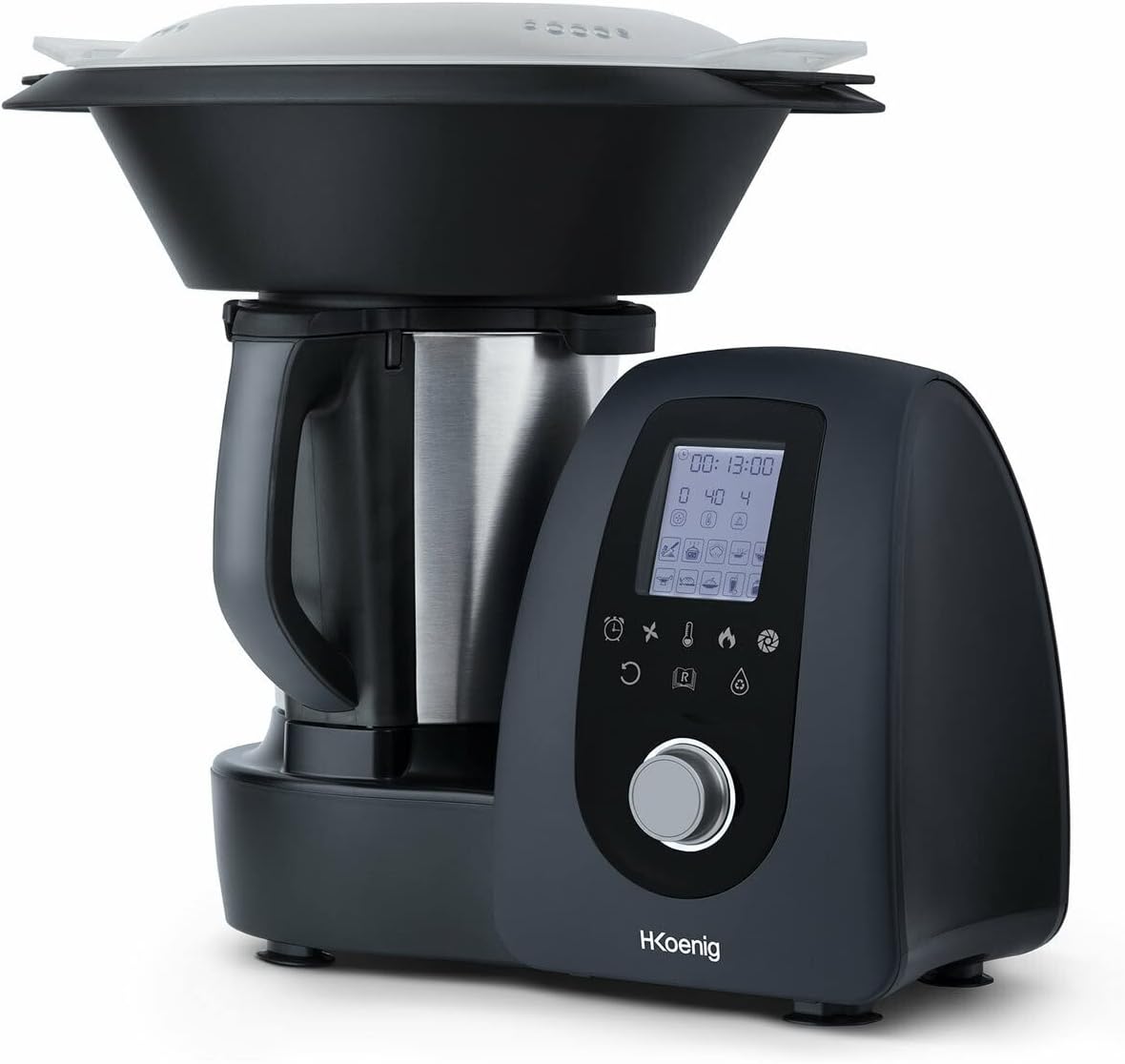 H.Koenig HK8 Robot da cucina professionale 2L Potente 1000W, 30+ funzioni di cottura, velocità Turbo 10, temperatura da 37 a 120°C, fino a 4 preparazioni contemporaneamente