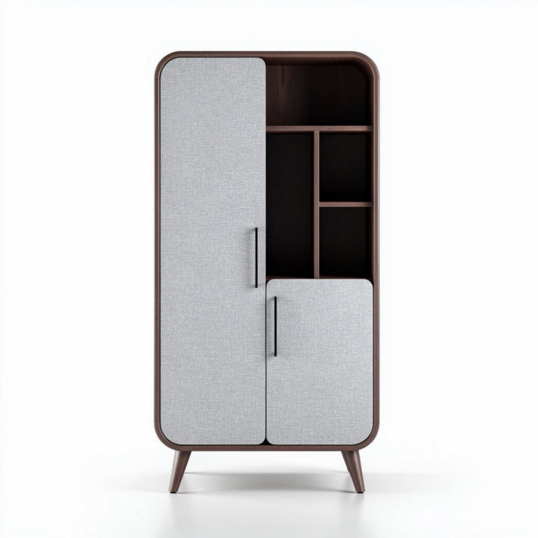Armadio in legno con ante in tessuto per soggiorno – 70 x 40 x 130 cm