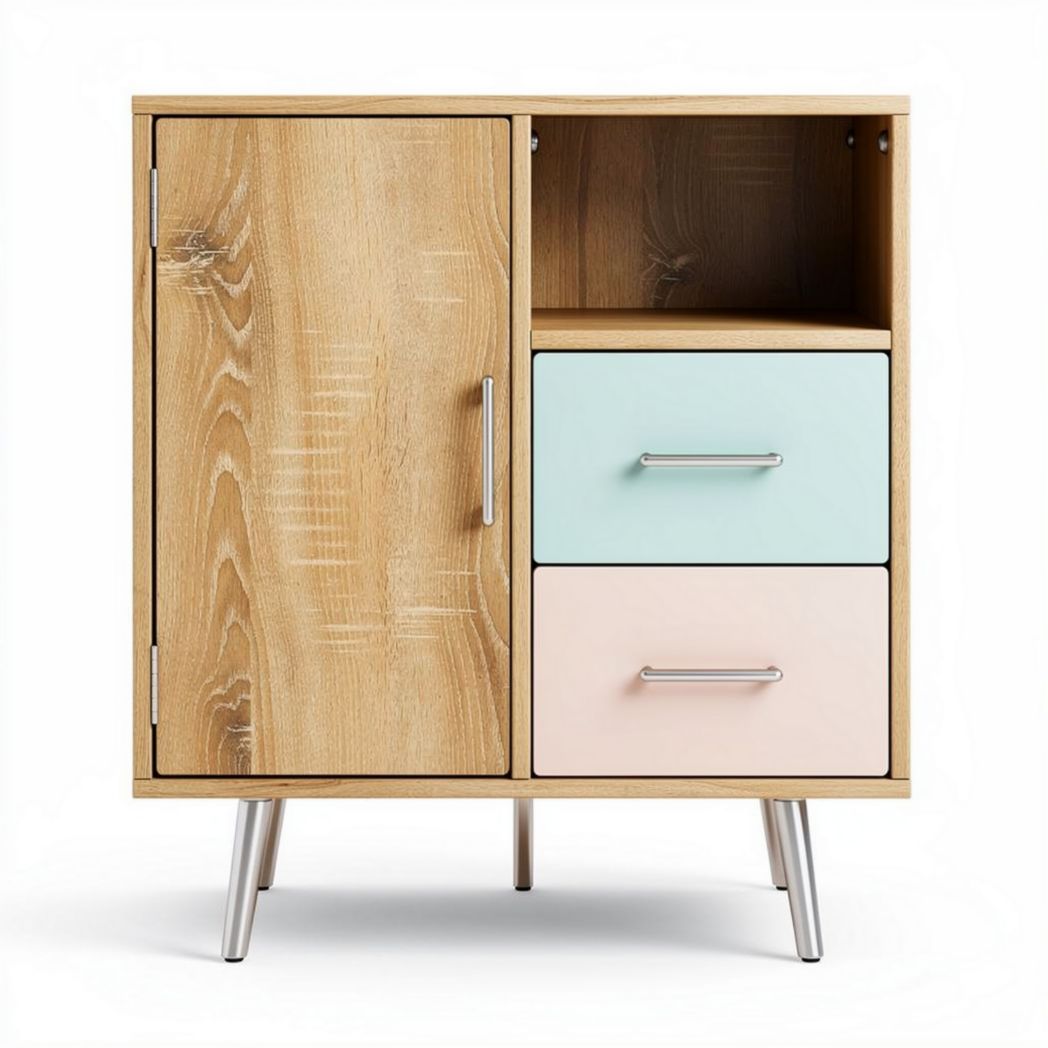 Mobile contenitore in legno con ante e cassetti per soggiorno – 60 x 40 x 80 cm