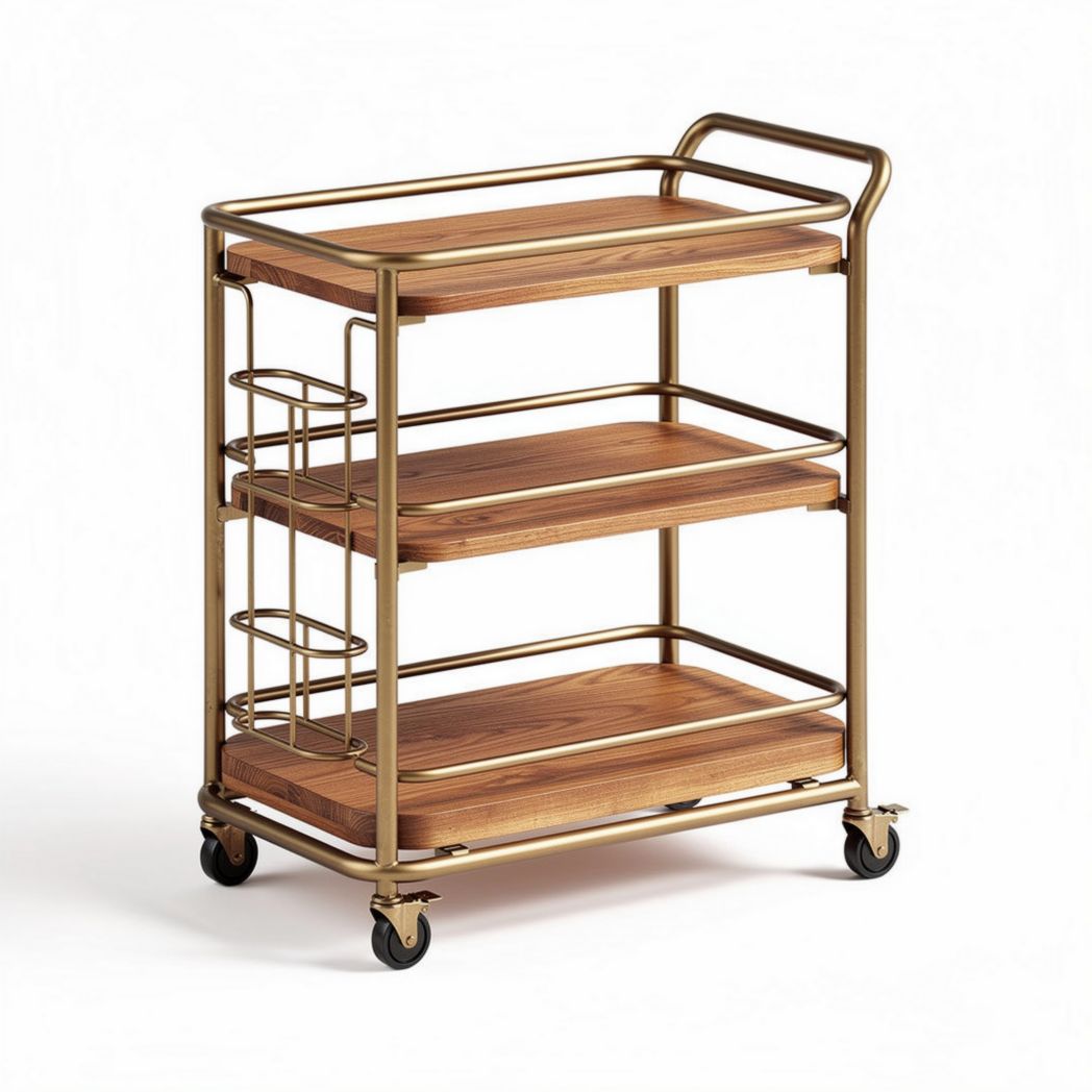 Carrello portaoggetti in metallo con ripiani in vetro per cucina – 80 x 40 x 80 cm