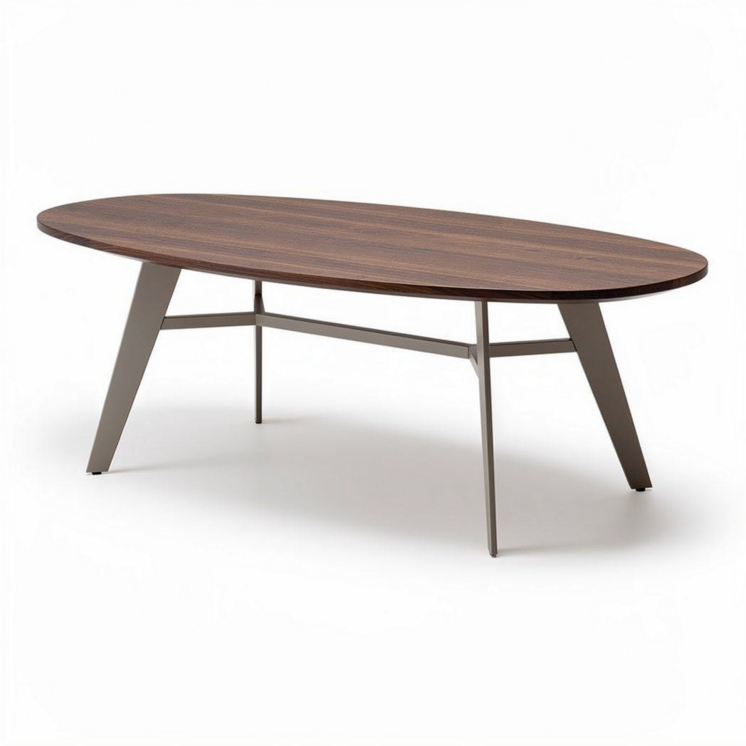 Tavolo ovale in legno con base metallica per sala da pranzo – 150 x 80 x 75 cm