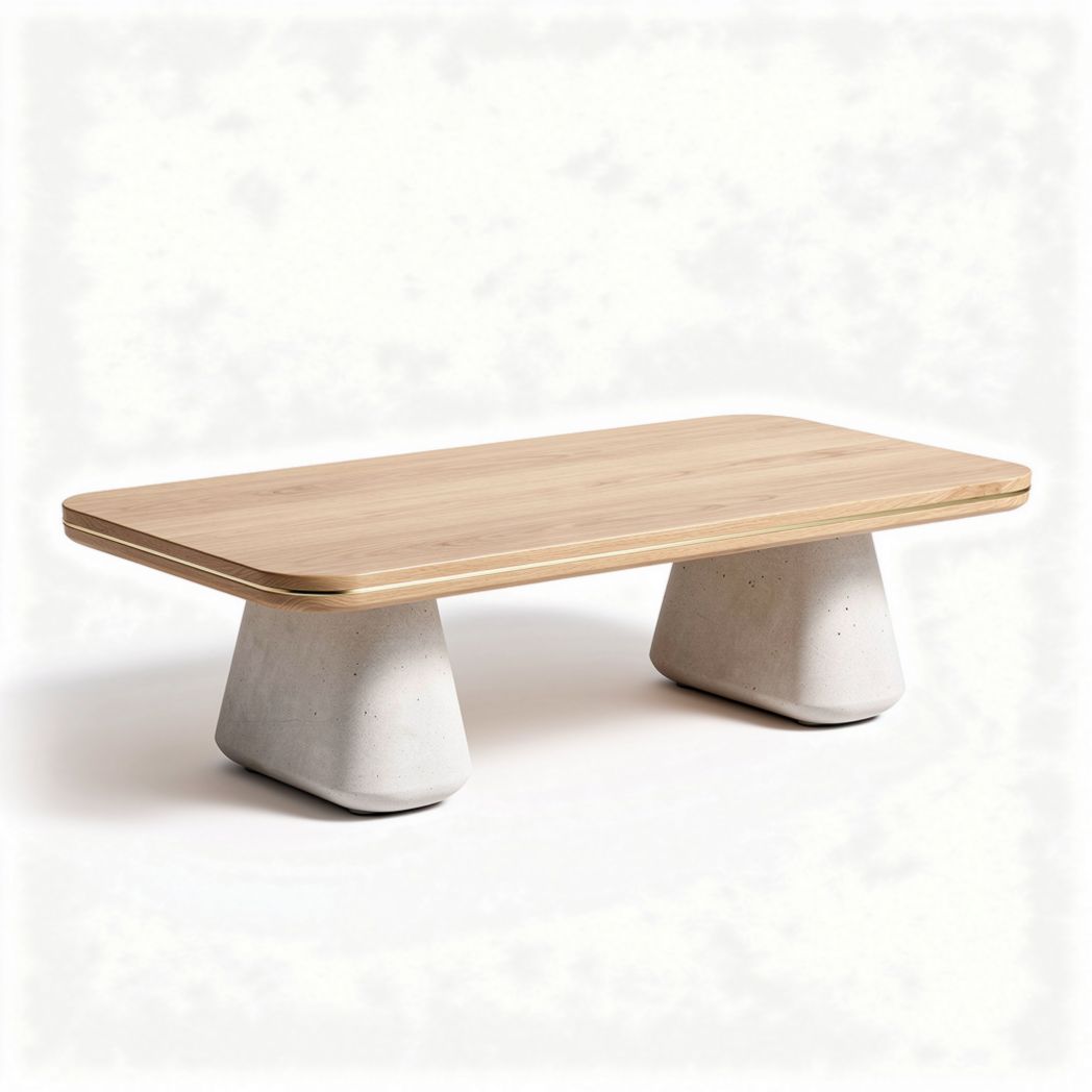 Tavolino da caffè in legno e cemento per soggiorno – 120 x 60 x 40 cm