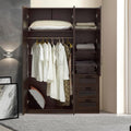 [en.casa] Wardrobe for Bedroom Closet with Shuttered Doors Compartments Drawer Rod Coat Rack 176 x 120 x 52 cm Dark Walnut Effect MDF