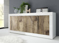 Web Convenienza Madia con 4 Ante Made in Italy – Credenza Contenitore Collezione Basic per Soggiorno Cucina Ingresso Sala da Pranzo Mobile Design moderno originale Bianco Laccato Lucido e Pero