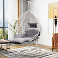Sedia sospesa a forma di uovo, in rattan sintetico, con supporto in acciaio e cuscini spessi, per patio, balcone o giardino, relax