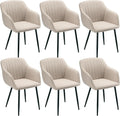 6 Sedie Sala da Pranzo Beige con Braccioli Sedia Imbottite per Cucina Moderna in Poliestere con Gambe in Metallo