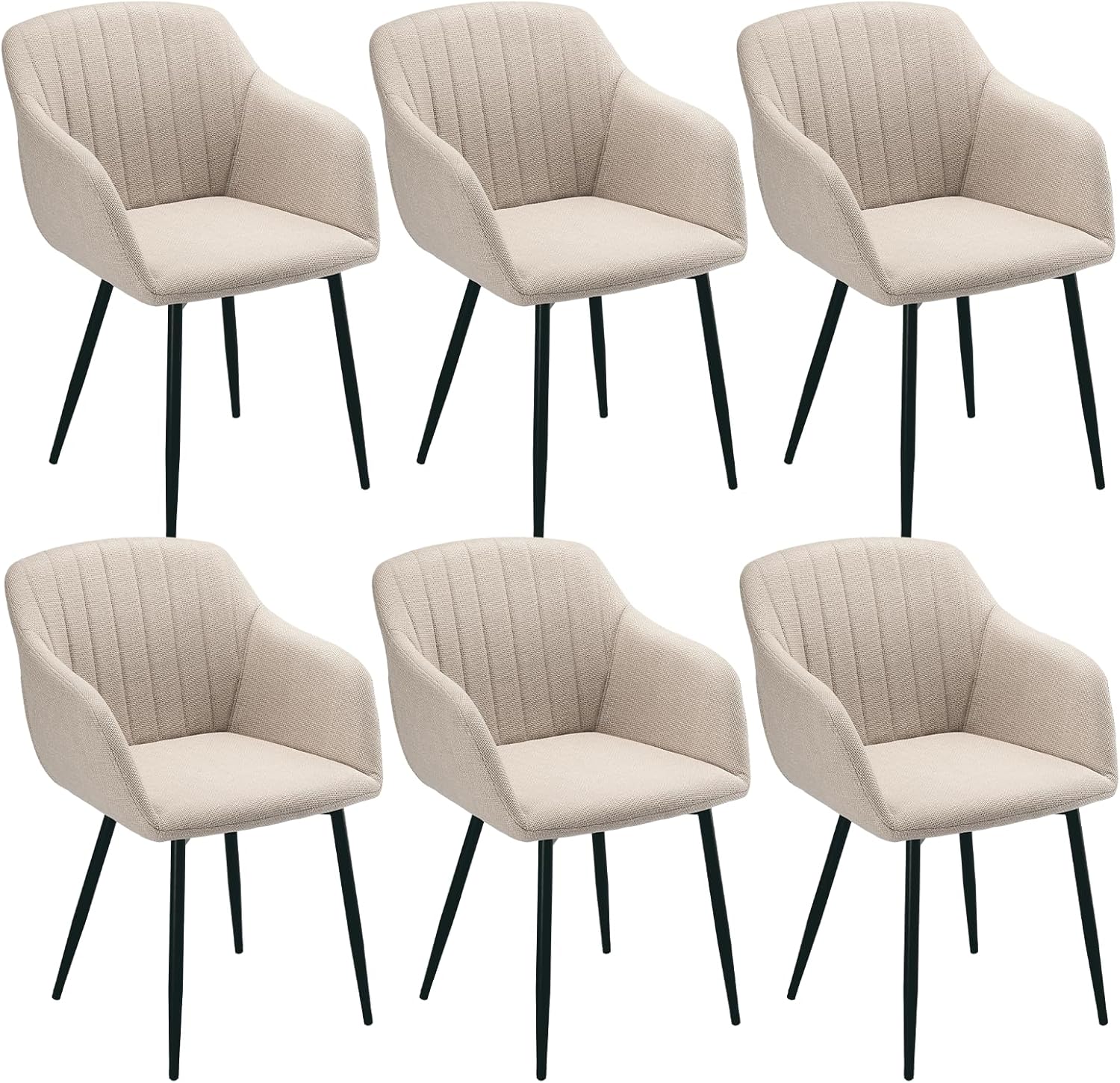 6 Sedie Sala da Pranzo Beige con Braccioli Sedia Imbottite per Cucina Moderna in Poliestere con Gambe in Metallo