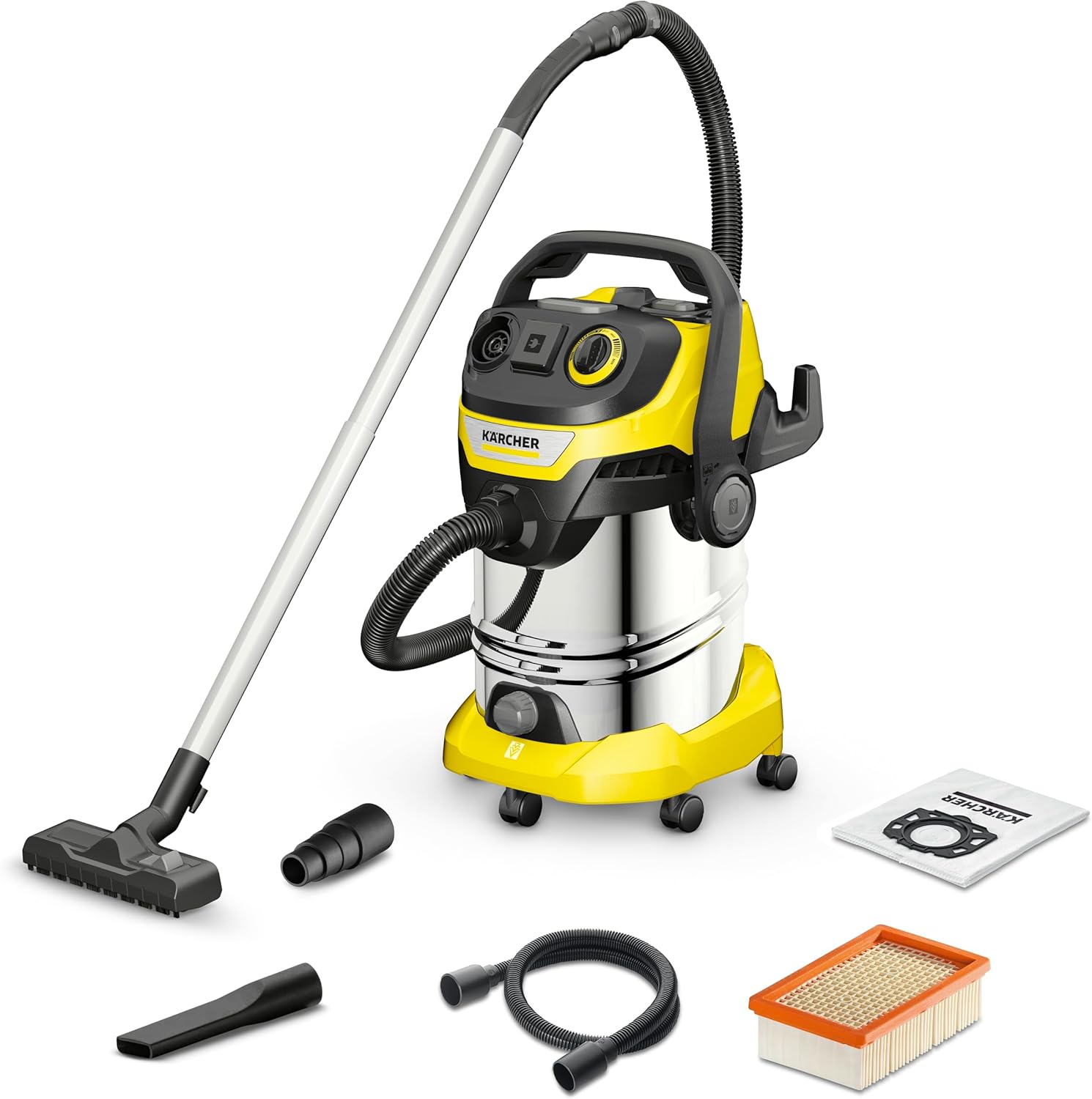 Kärcher aspiratore solidi liquidi WD 6 P S V-30/6/22/T con presa elettroutensile, 1300 W, contenitore in plastica: 30 l, tubo di aspirazione: 2,2 m, funzione soffiante, filtro in vello