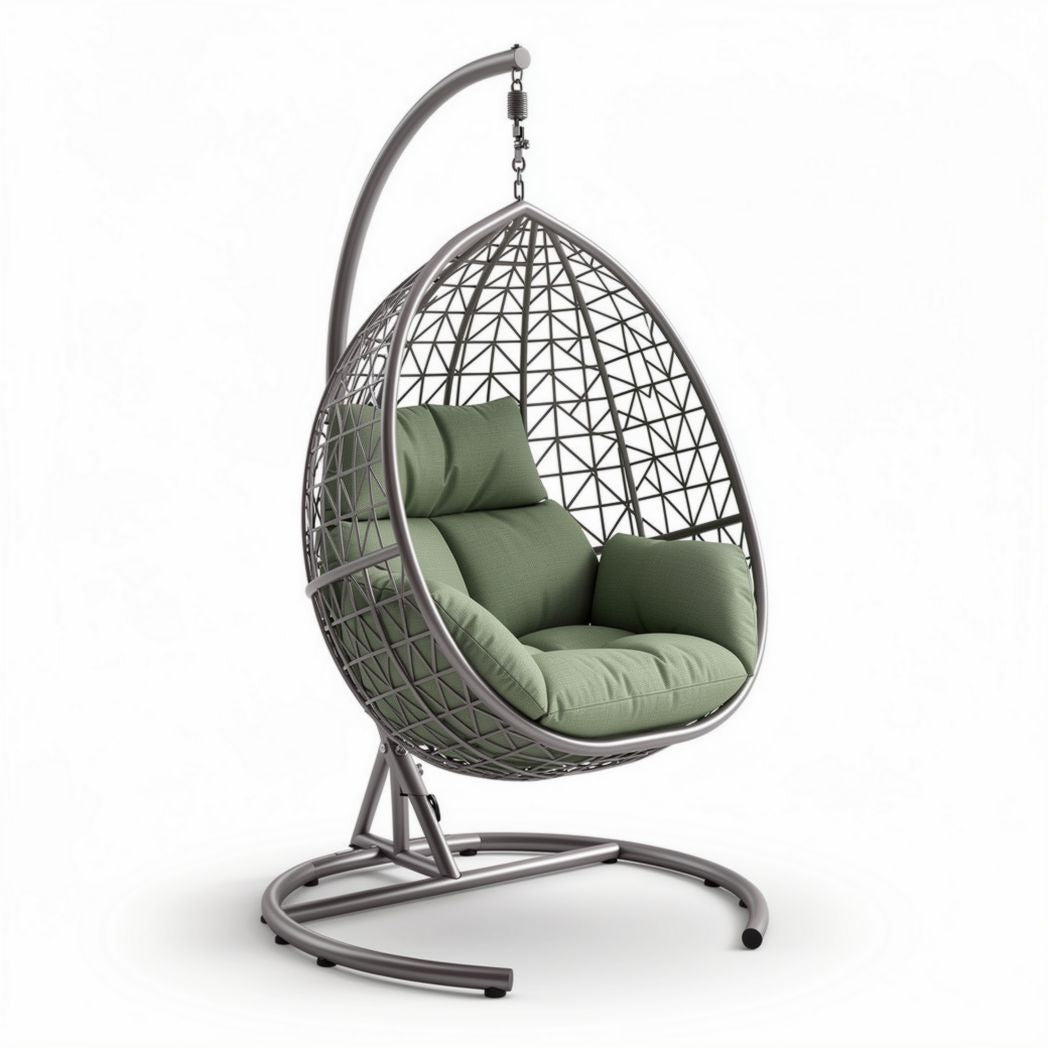 Poltrona a dondolo in rattan con cuscini per esterni – 110 x 100 x 150 cm