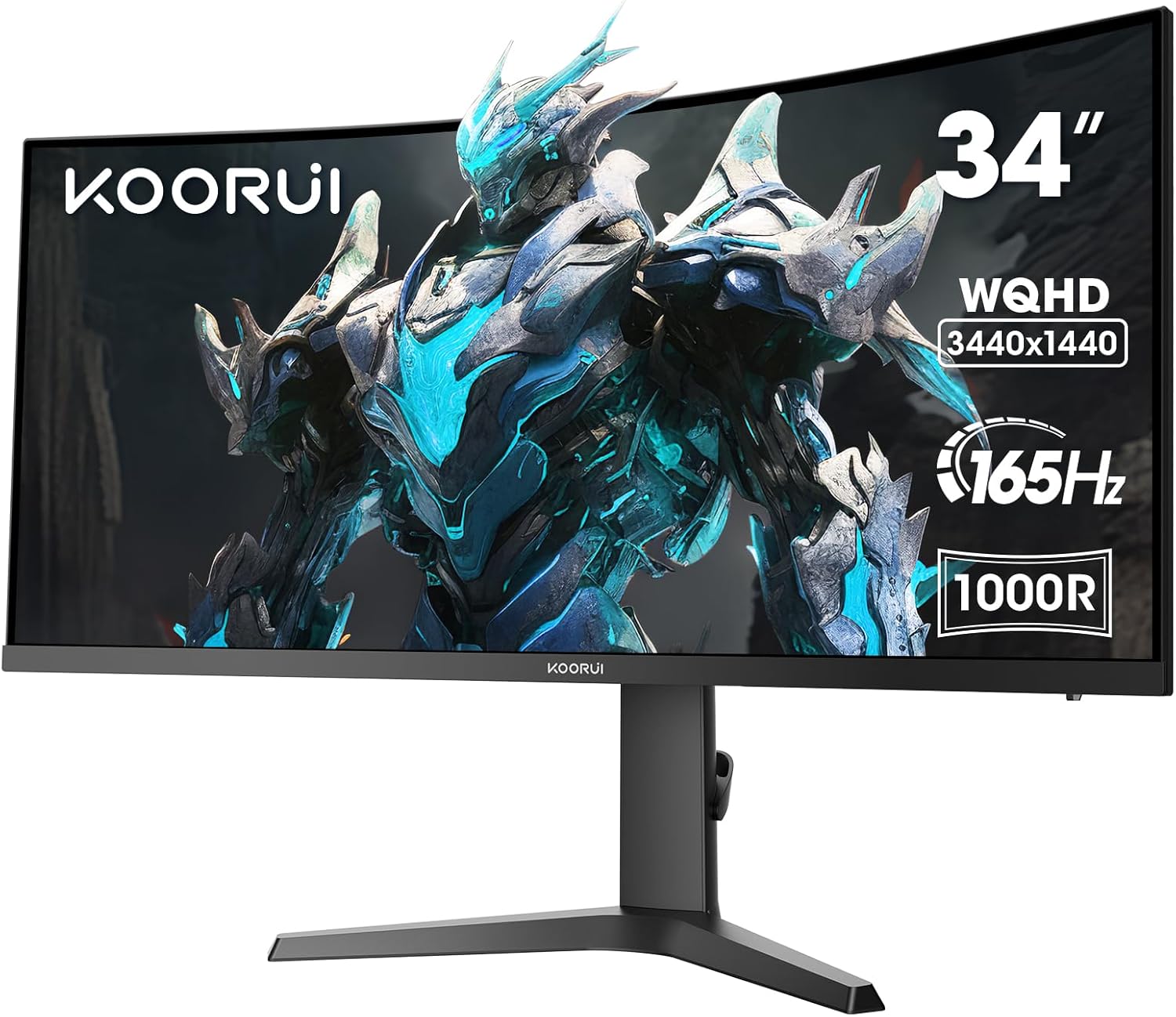 KOORUI Monitor Gaming Curvo 34 Pollici, 165Hz, 1ms, 1000R, UWQHD 3440x1440, HDR400, DCI-P3 90%, Adaptive Sync, 2xHDMI  Display Port, VESA 75 * 75mm