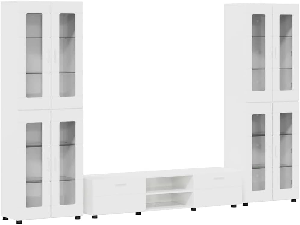Generico Set Mobile TV con cassetto Bianco Lucido Legno Multistrato,Mobili,Set di mobili,Set di mobili per Salotto,Bianco,125.48 kg,3397988