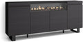 Skraut Home | Credenza, Mobile, Cucina | Madia, mobile ingresso | 200x87x35cm | 4 Porte | Camino elettrico | Design industriale | Stile moderno | Nero