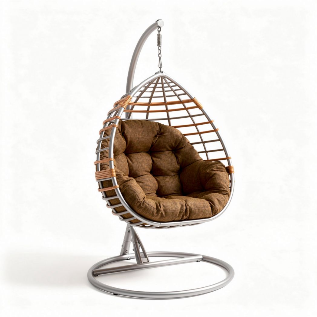 Sedia a dondolo appesa in metallo e rattan per esterni – 90 x 80 x 120 cm