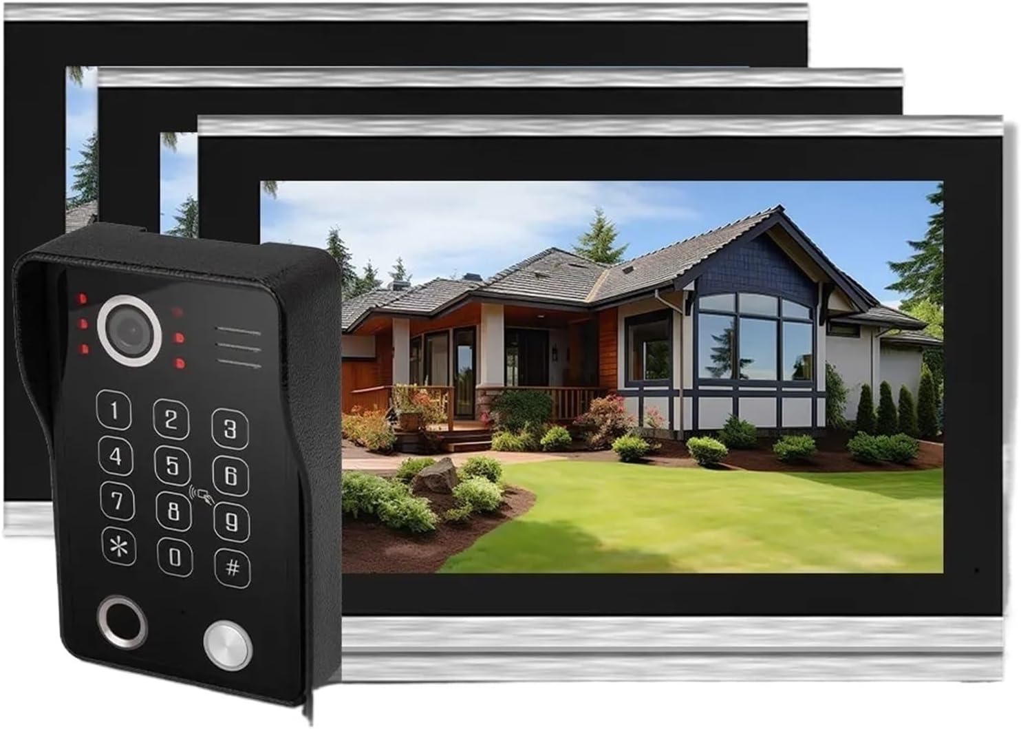 Videocitofono Con Campanello Di Sblocco Impronta Digitale 5 In 1 For Touch Screen Domestico 1080P Tuya Security Protection 3 Monitor Audio Bidirezionale(1D-3M-32G 10 inch)