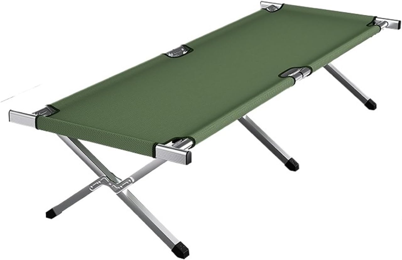 Generico Lettino pieghevole da campeggio esterno in alluminio portatile Singolo leggero Resistente durevole Compatto viaggio a installazione rapida(Green alloy tube)