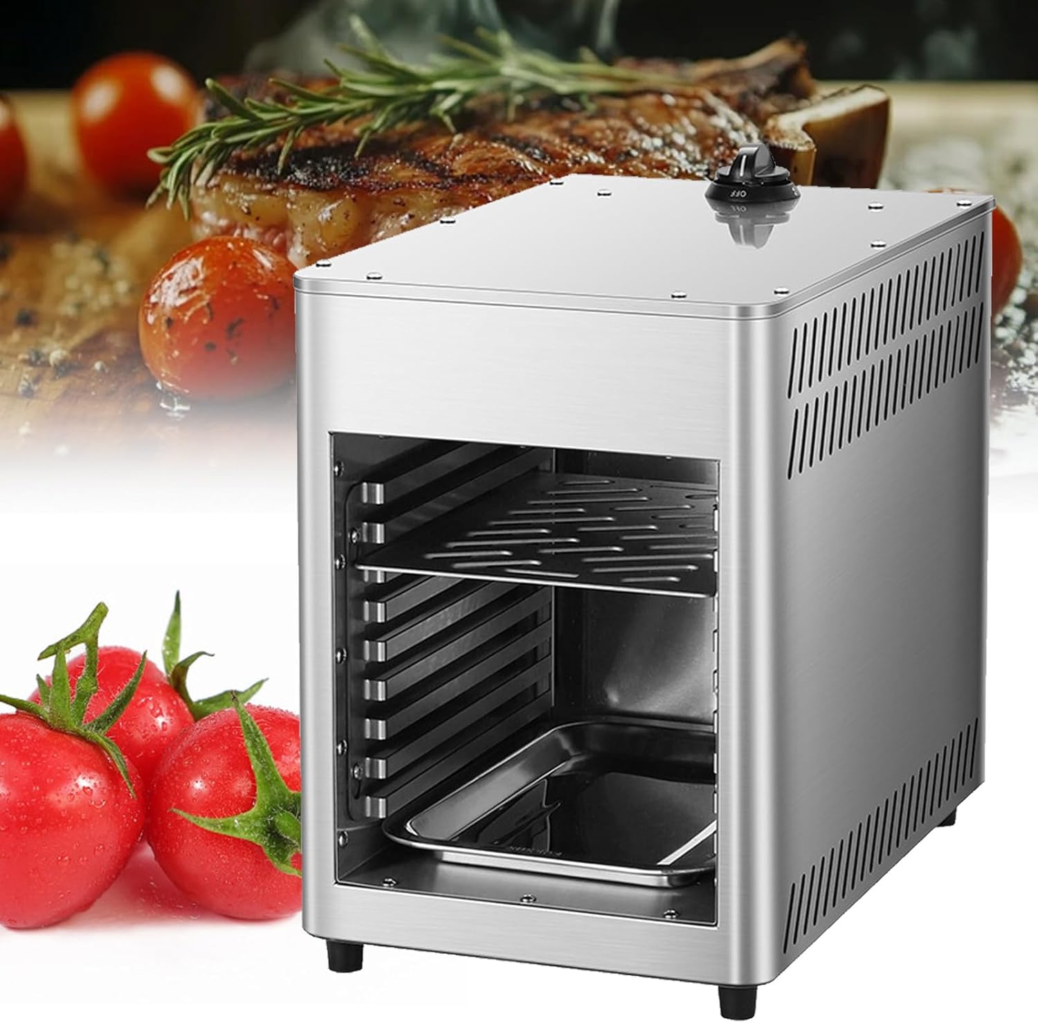 Forno Grill Commerciale a 8 Strati, per Carne di Manzo, Verdure, Pizza, Pane, Grill a Gas in Acciaio Inox per bistecche, griglia per bistecche con Temperatura Regolabile, NPJ002G