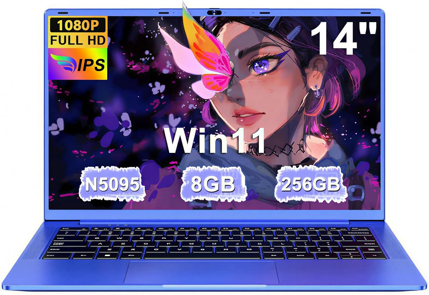 Pc Portatile 14 Pollici Win11 Notebook Celeron N5095 Upto 2,9 GHz Notebook 8GB RAM 256GB SSD TF 1TB LPDDR4 5G WiFi 1920*1080 FHD USB 3.0 Laptop QWERTY Tastiera Film Italiana - Viola Corpo in Metallo