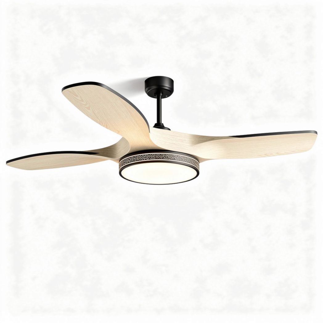 Ventilatore a soffitto con illuminazione integrata per ambienti domestici – legno e metallo – 110 x 110 x 30 cm