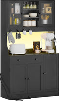Credenza, Credenza Cucina con LED, Presa Elettrica, Ripiani Regolabili, Mobile Buffet con Cassetti, Armadio da cucina, Piano di Lavoro, Grande Spazio, Cucina, Sala da Pranzo, 103.5*40*180 cm, Nero
