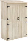 Outsunny Casetta da Giardino in Legno di Abete con 2 Porte Capanno Porta Attrezzi con Ripiani Tetto Spiovente 120x57x183cm Naturale