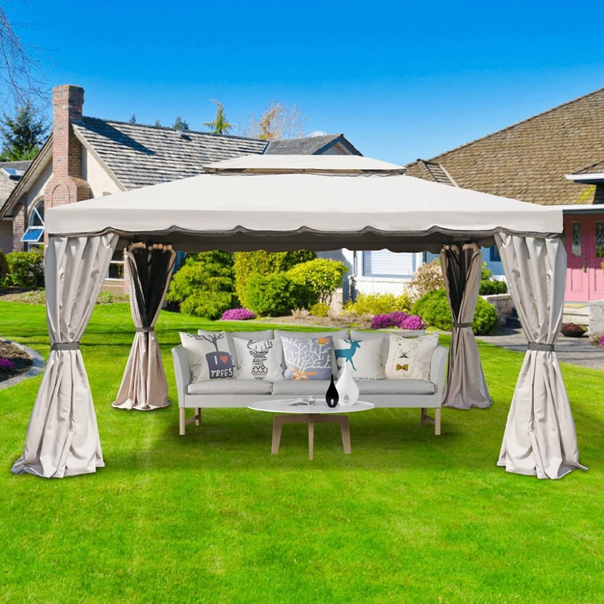 Yellowshop – Fortaleza Aluminium Gazebo with Mosquito Nets and Folding Rain Sheets Beige – Fortaleza (Mt 4 x 3)