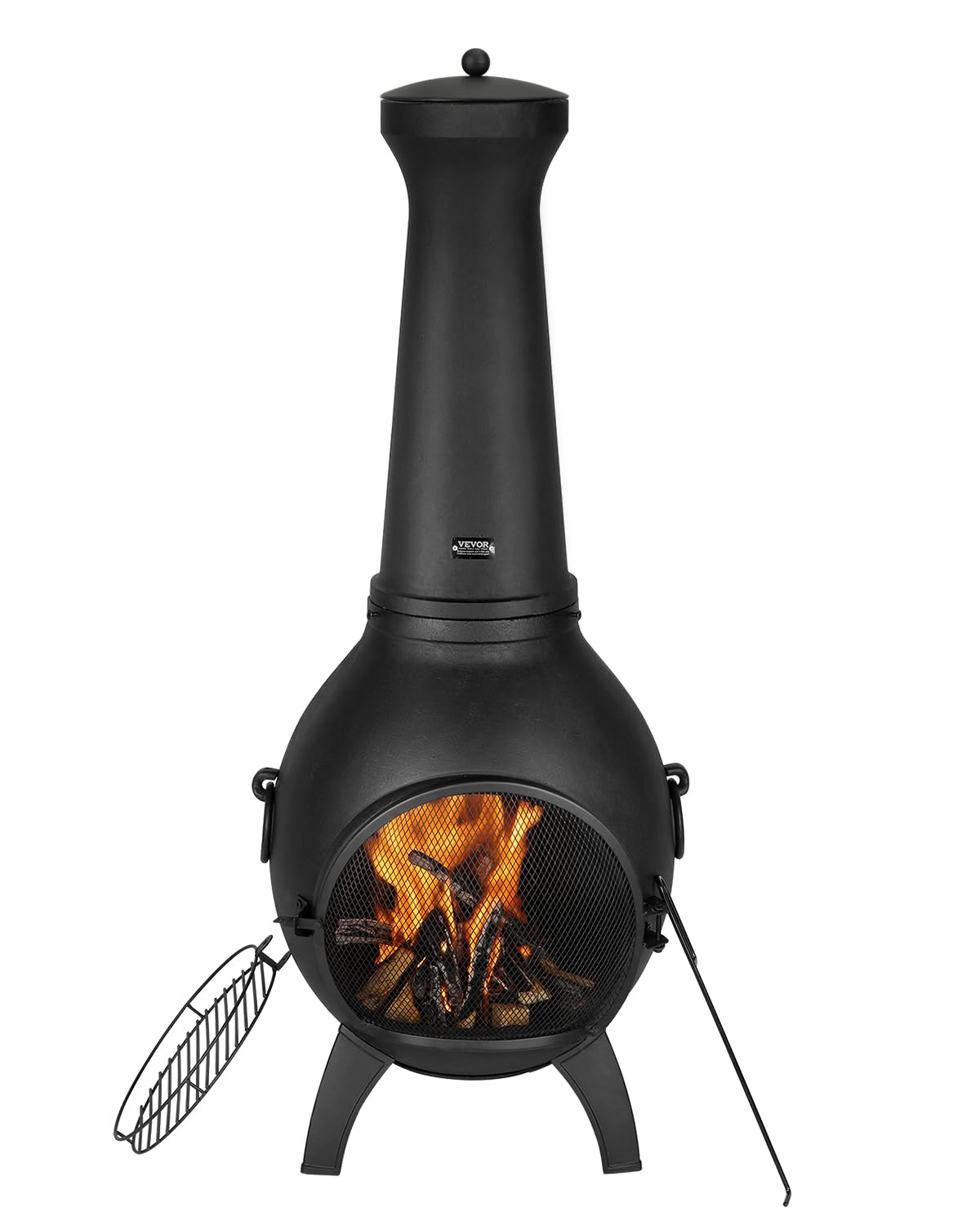 VEVOR Chiminea ad Alta Tolleranza 457 mm Braciere a Legna da Esterno, Camino Sferico per Barbecue e Riscaldamento, con Griglia a Maglie, Coperchio Antiruggine per Camino, per Patio, Giardino, Cortile