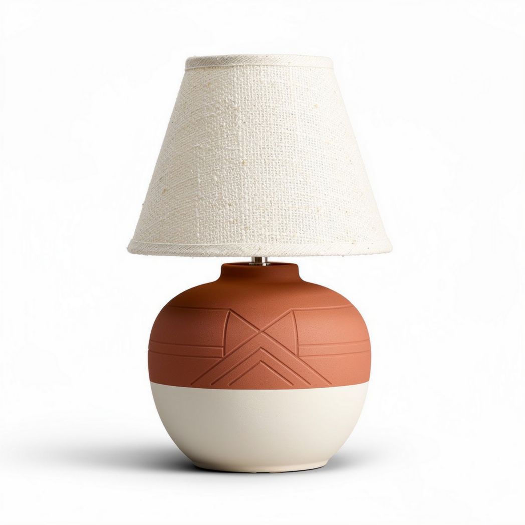 Lampada da tavolo in ceramica con paralume in tessuto – 30 x 30 x 40 cm