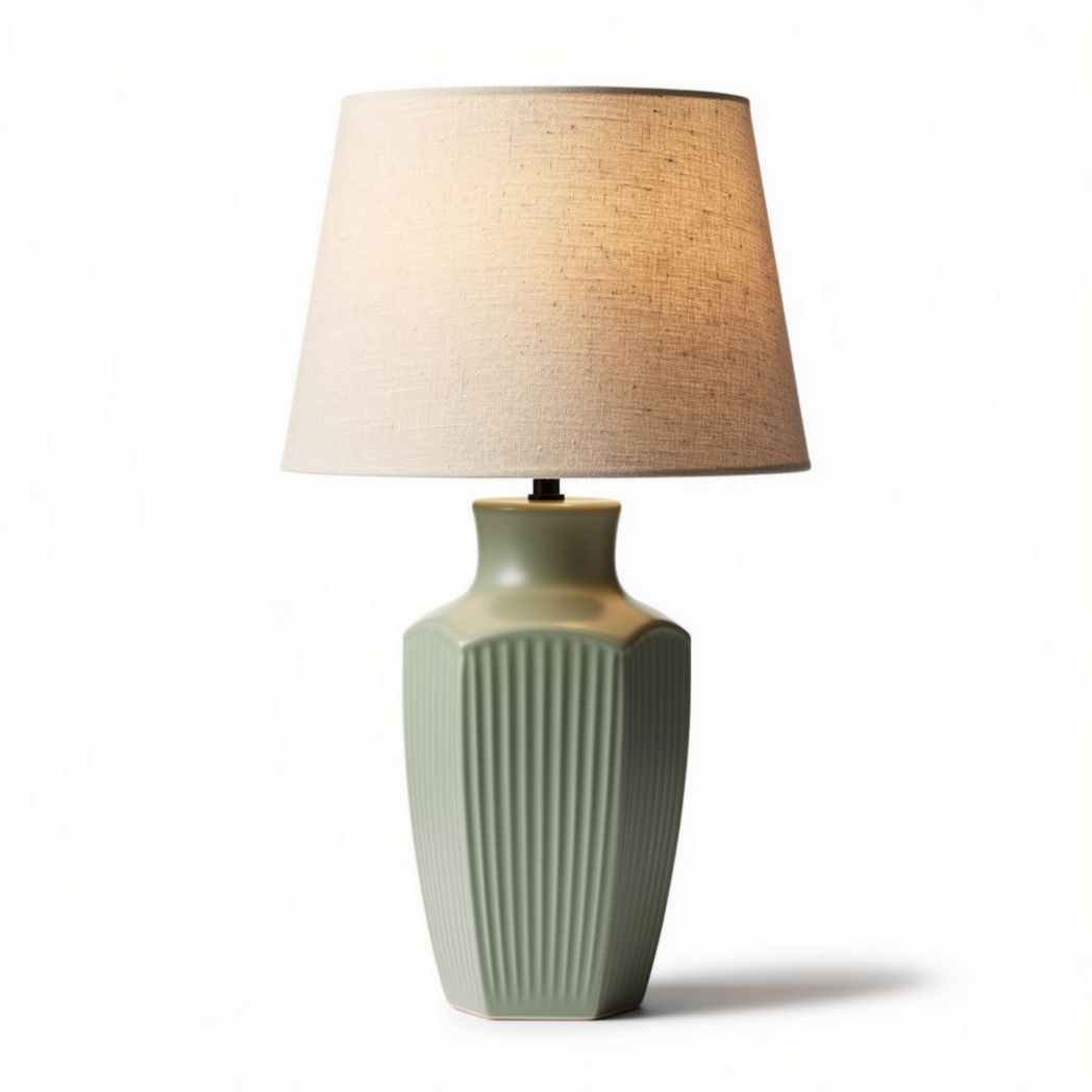 Lampada da tavolo in ceramica con paralume in tessuto per illuminazione domestica – 20 x 20 x 40 cm