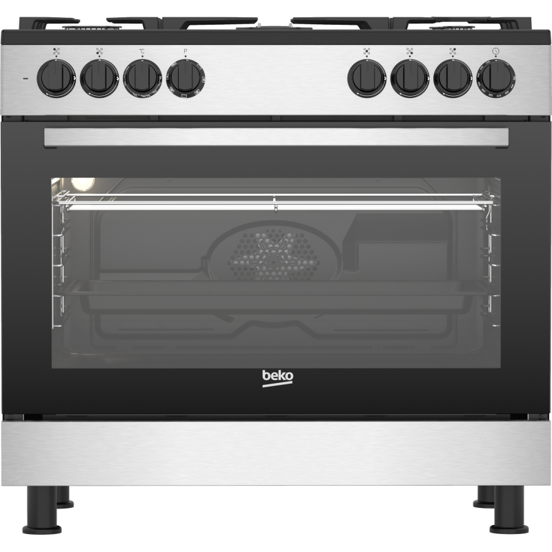 Beko GM15122DXB - Cucina a Libera Installazione Inox 90x60 cm 5 Fuochi con Forno Elettrico Ventilato(Nero/Acciaio Inossidabile)