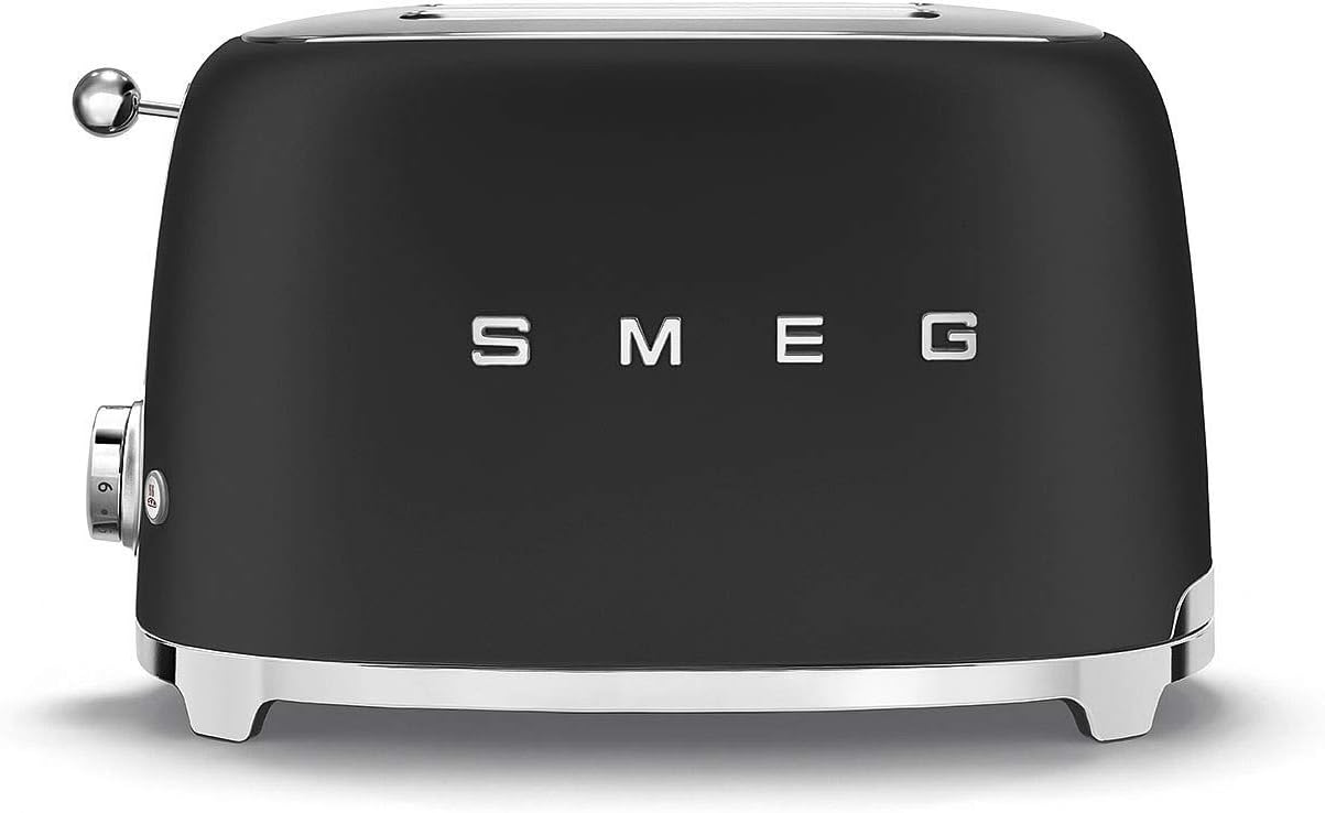Smeg, Tostapane 2x2 TSF01BLMEU, 2 Scomparti da 36mm, 6 Livelli di Doratura, Funzione Riscaldamento, Scongelamento e Bagel, Espulsione Automatica del Pane, Cassetto Raccoglibriciole, 950W, Nero