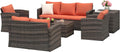 Outsunny 6-Piece Rattan Garden Furniture Set, Garden Living Room with 2 Storage Tables, Sofas and 2 Padded Armchairs for 7 People, Brown