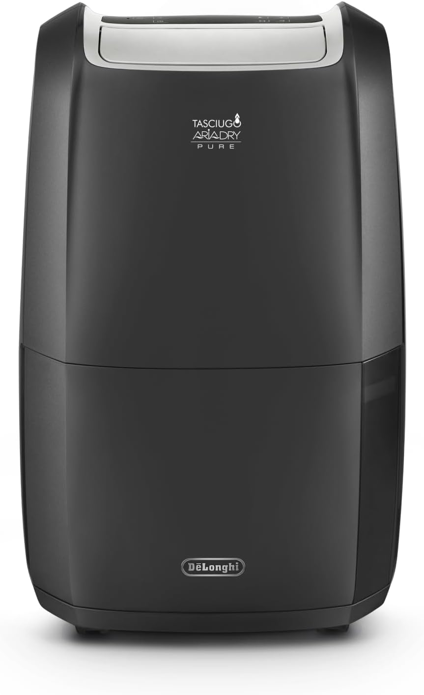 De'Longhi Tasciugo AriaDry Multi - Deumidificatore Casa Portatile, Purificatore d'Aria, Assorbi Umidità 21L/Giorno, Asciugabiancheria, Antimuffa, Wi-Fi e Alexa, Display LCD, Grigio (DDSX220WFA)