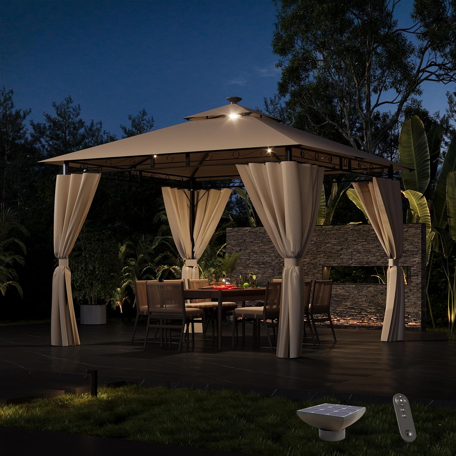 Devoke Garden Gazebo 3 x 3 cm, Waterproof, Outdoor Gazebo with Metal Frame, Gazebos, Beige