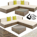 tectake Paris Rattan Set, Outdoor Garden Lounge in Polyrattan, Aluminium Frame, Armchairs, Coffee Table with Glass Plate, 2 Additional Cushions – Natural