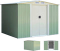 RELAX4LIFE Casetta da Giardino 5.26 m² 9.246 m³, 257x205x175,5 cm, in Lamiera d'Acciaio con 2 Porte Scorrevoli e 4 Sfoghi, Tetto Inclinato, per Porta Attrezzi, Tosaerba