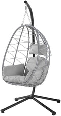 BAKAJI Hanging Garden Armchair Outdoor Hanging Hammock Metal Frame Rattan Nest and Rope + Padded Seat Cushion and Headrest 198 x 110 x 95 cm (Grey)