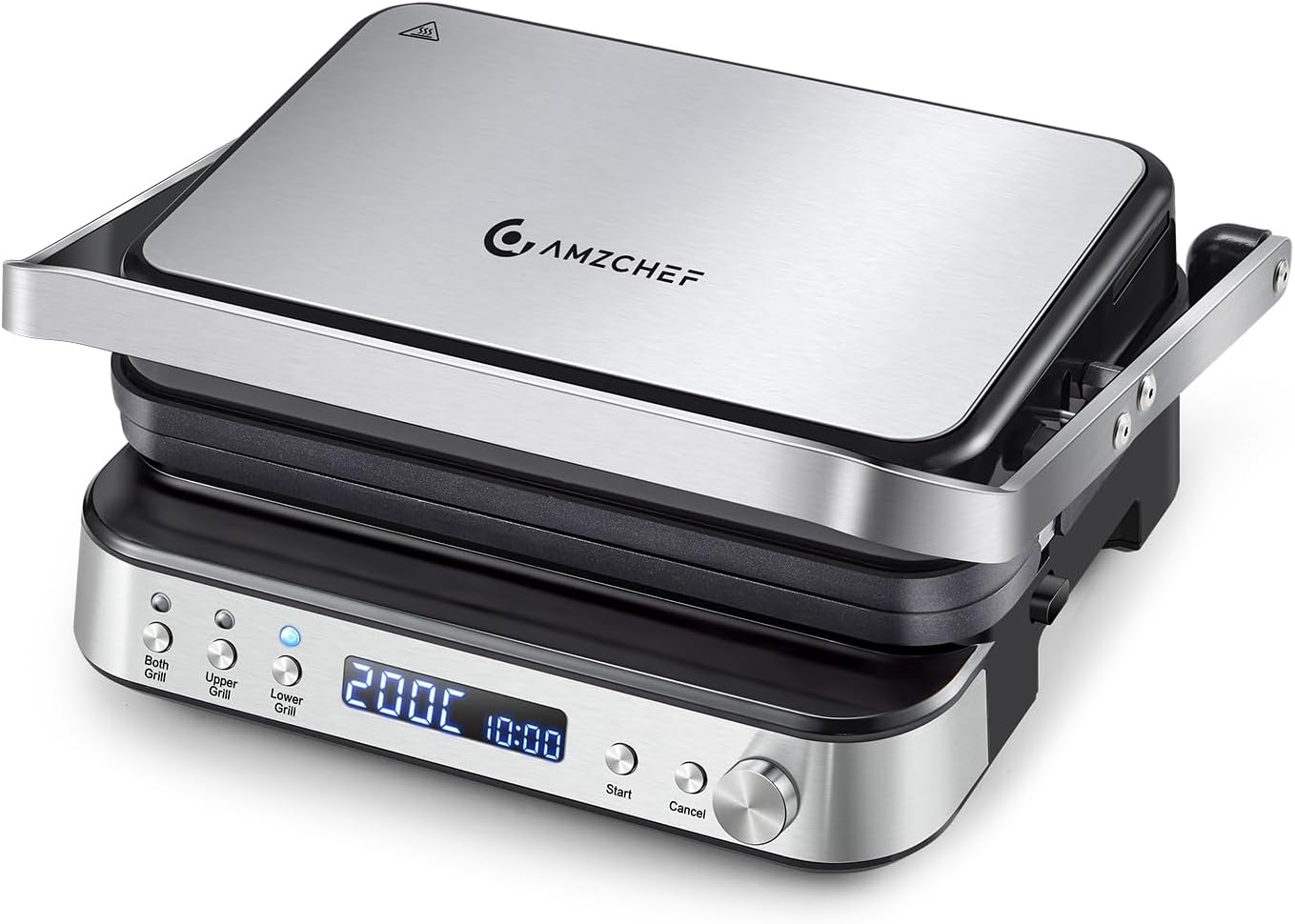 AMZCHEF Griglia Multifunzione 4 in 1 a Contatto, Piastra, Waffle Maker  Piastra panini con 4 piastre antiaderenti rimovibili, tempo e temperatura individuali, display a LED, 2000W