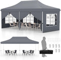 COSTWAY 3x6m Garden Gazebo Party Tent with 6 Removable Side Panels with Carry Bag, Pop Up Design for Wedding Events and BBQ (Grey)